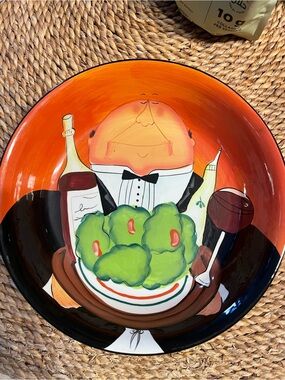 Certified International Orange, Green and Black Hand-Painted Serving Bowl